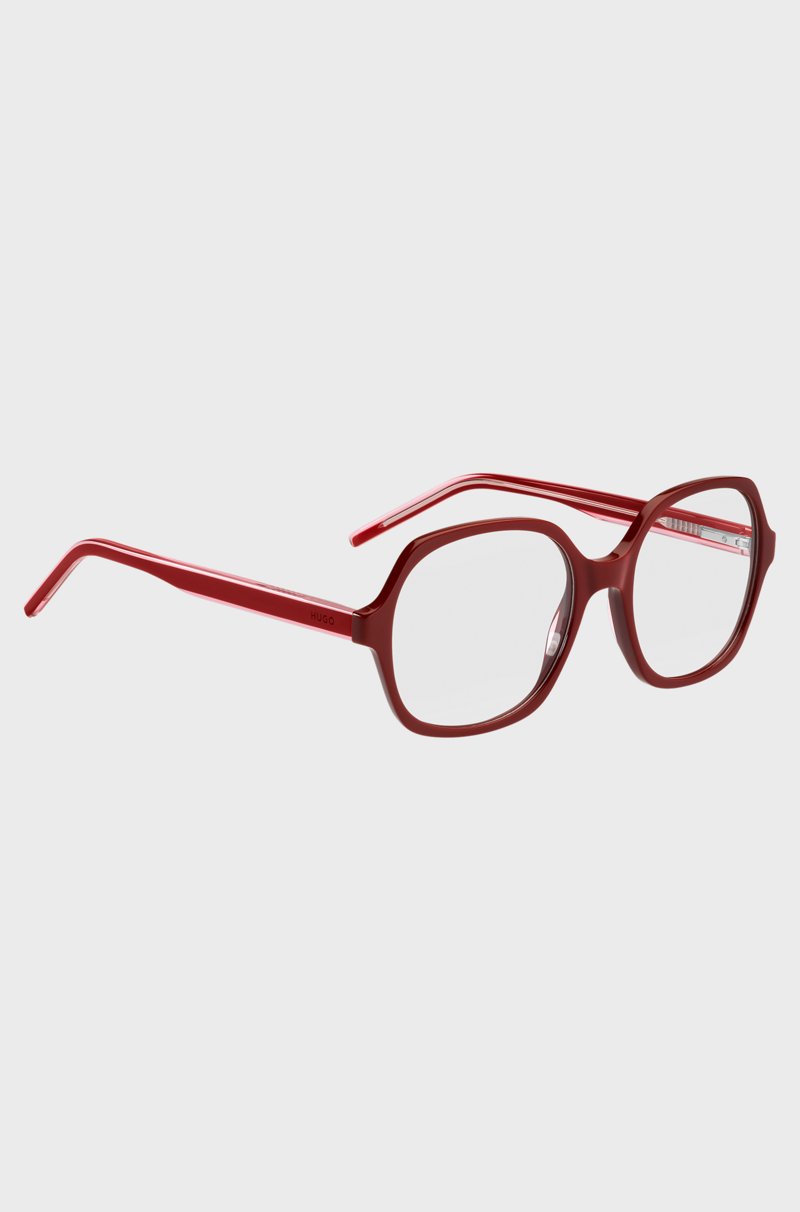 Hugo Boss Montura Para Gafas Graduadas De Acetato Rojo Con Patillas A Capas