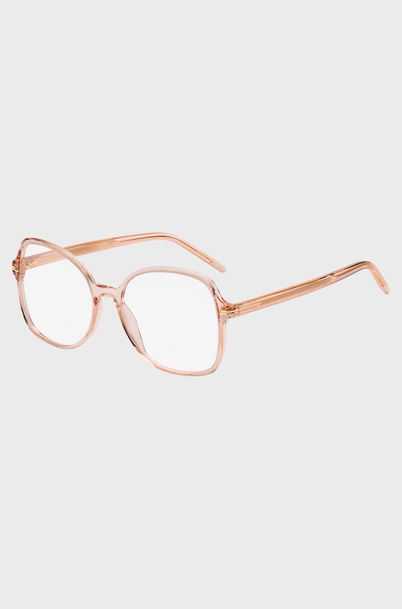 Hugo Boss Montura para gafas graduadas de acetato rosa con detalles metálicos dorados