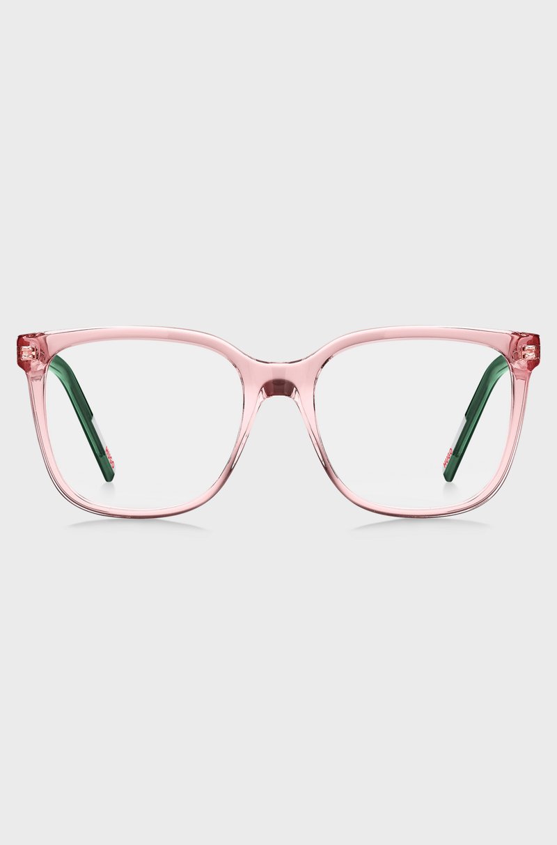 Hugo Boss Montura Para Gafas Graduadas De Acetato Rosa Con Terminales Verdes