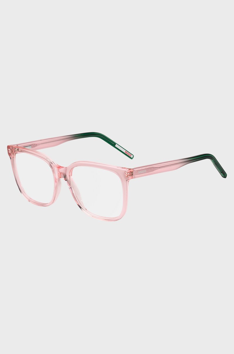 Hugo Boss Montura para gafas graduadas de acetato rosa con terminales verdes