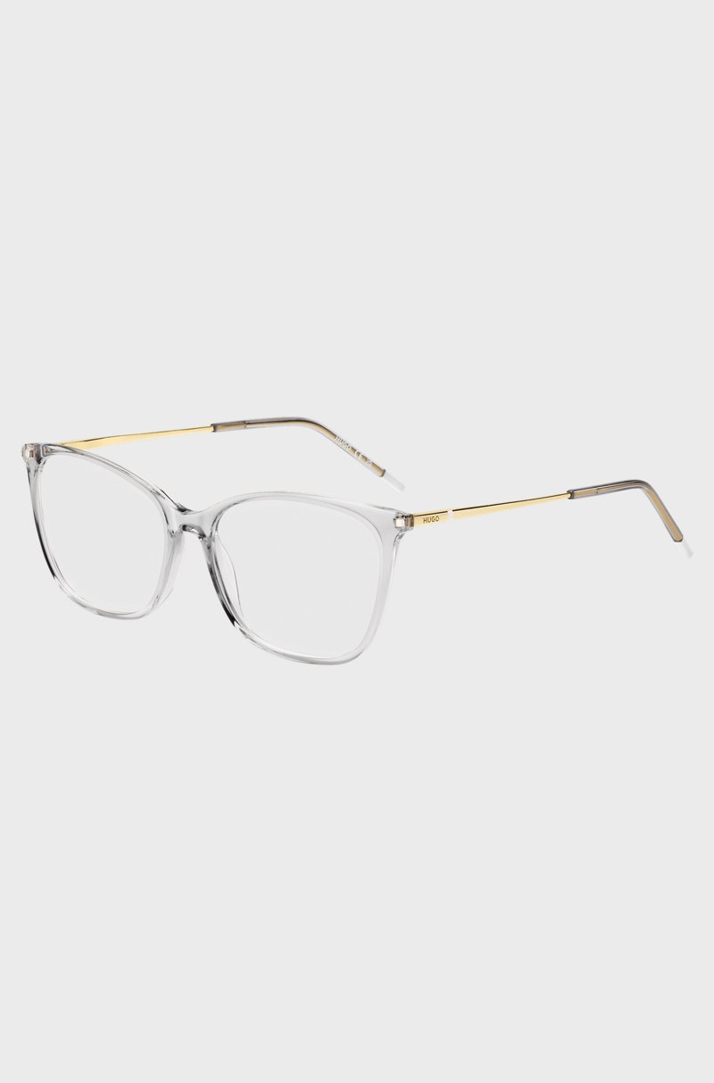 Hugo Boss Montura para gafas graduadas de acetato transparente con patillas doradas