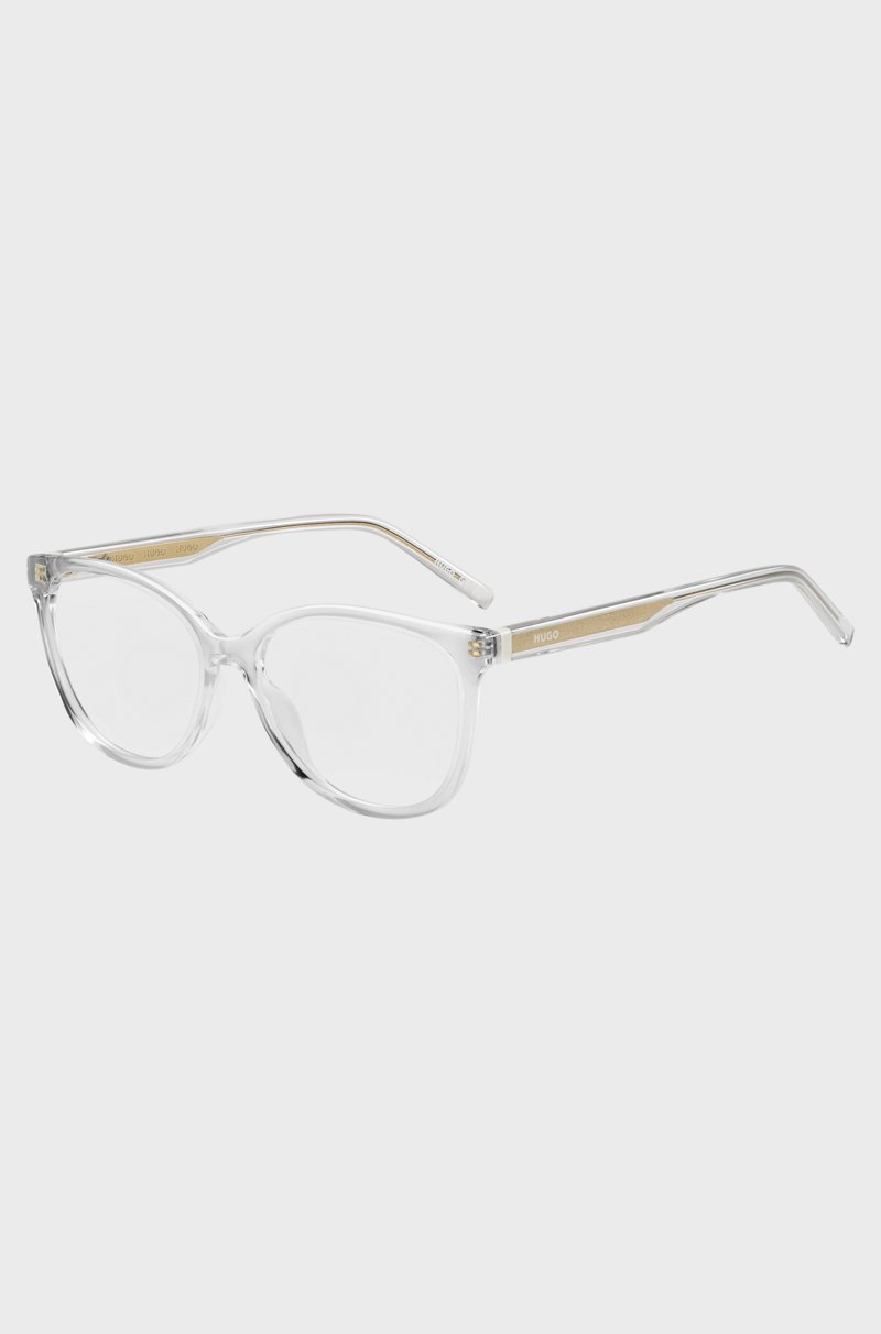 Hugo Boss Montura para gafas graduadas de acetato transparente con núcleo de alambre en tono dorado