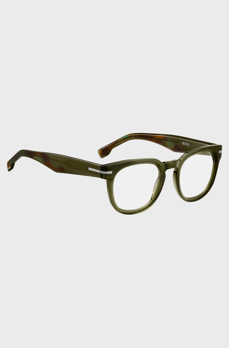 Hugo Boss Montura Para Gafas Graduadas De Acetato Verde Con Bisagras Plateadas