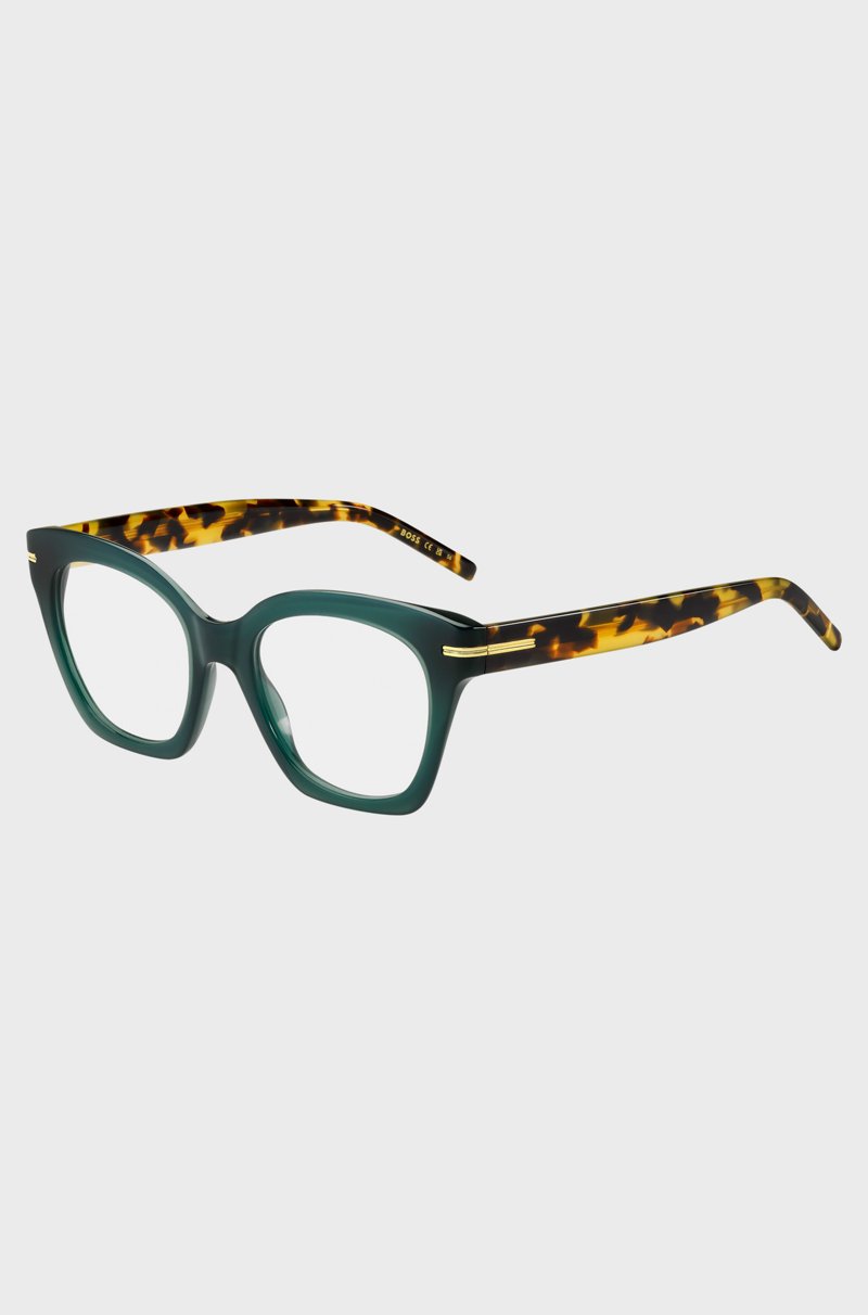 Hugo Boss Montura para gafas graduadas de acetato verde con patillas estilo Habana