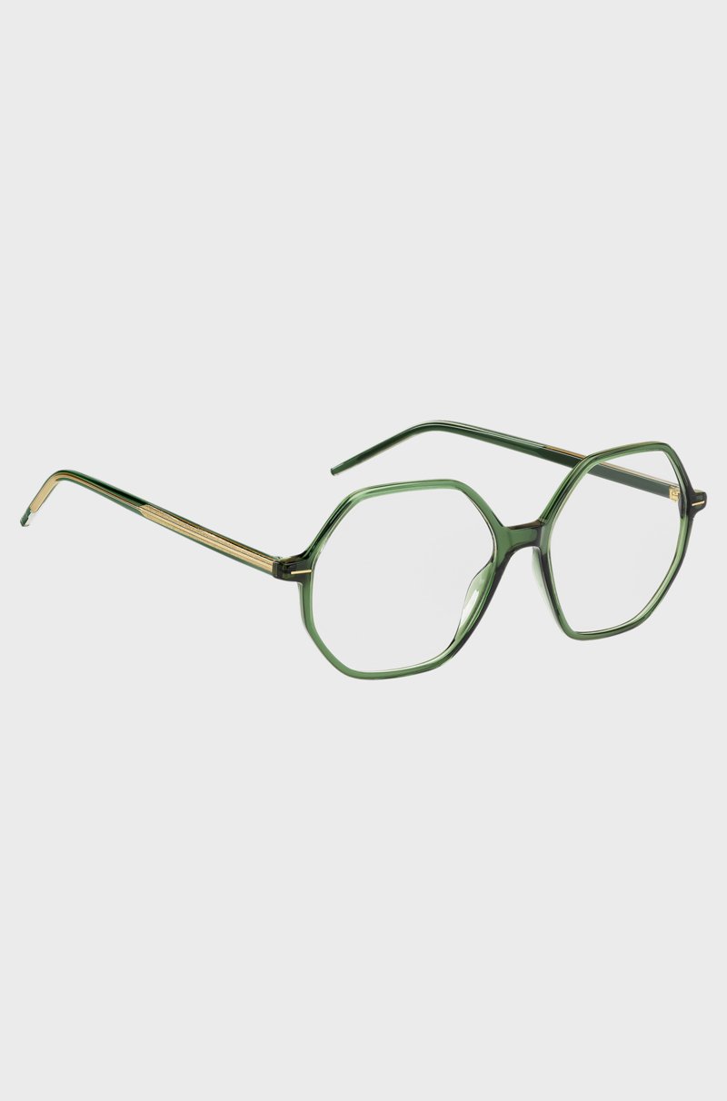 Hugo Boss Montura Para Gafas Graduadas De Acetato Verde Con Núcleo De Alambre Metálico A Rayas