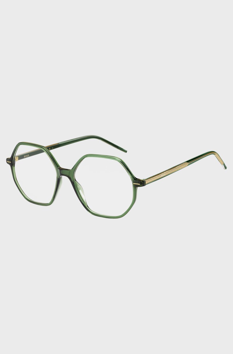 Hugo Boss Montura para gafas graduadas de acetato verde con núcleo de alambre metálico a rayas