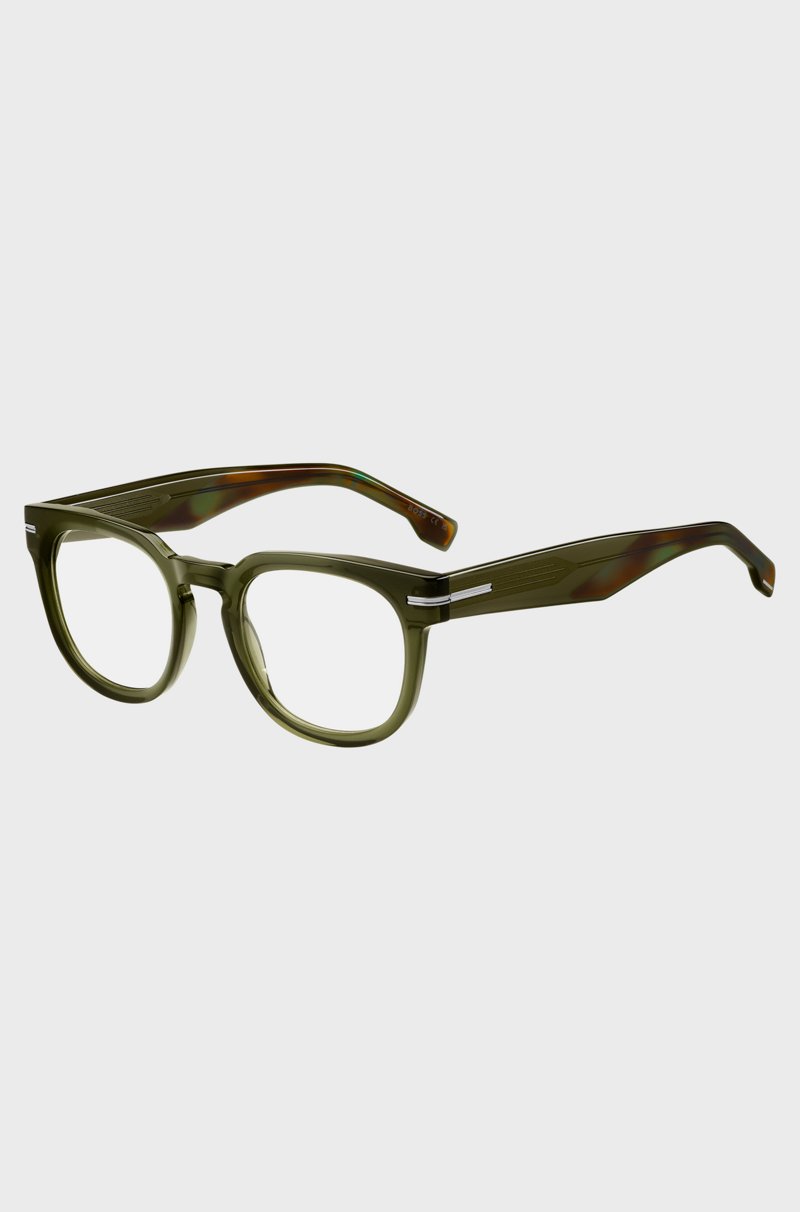 Hugo Boss Montura para gafas graduadas de acetato verde con bisagras plateadas