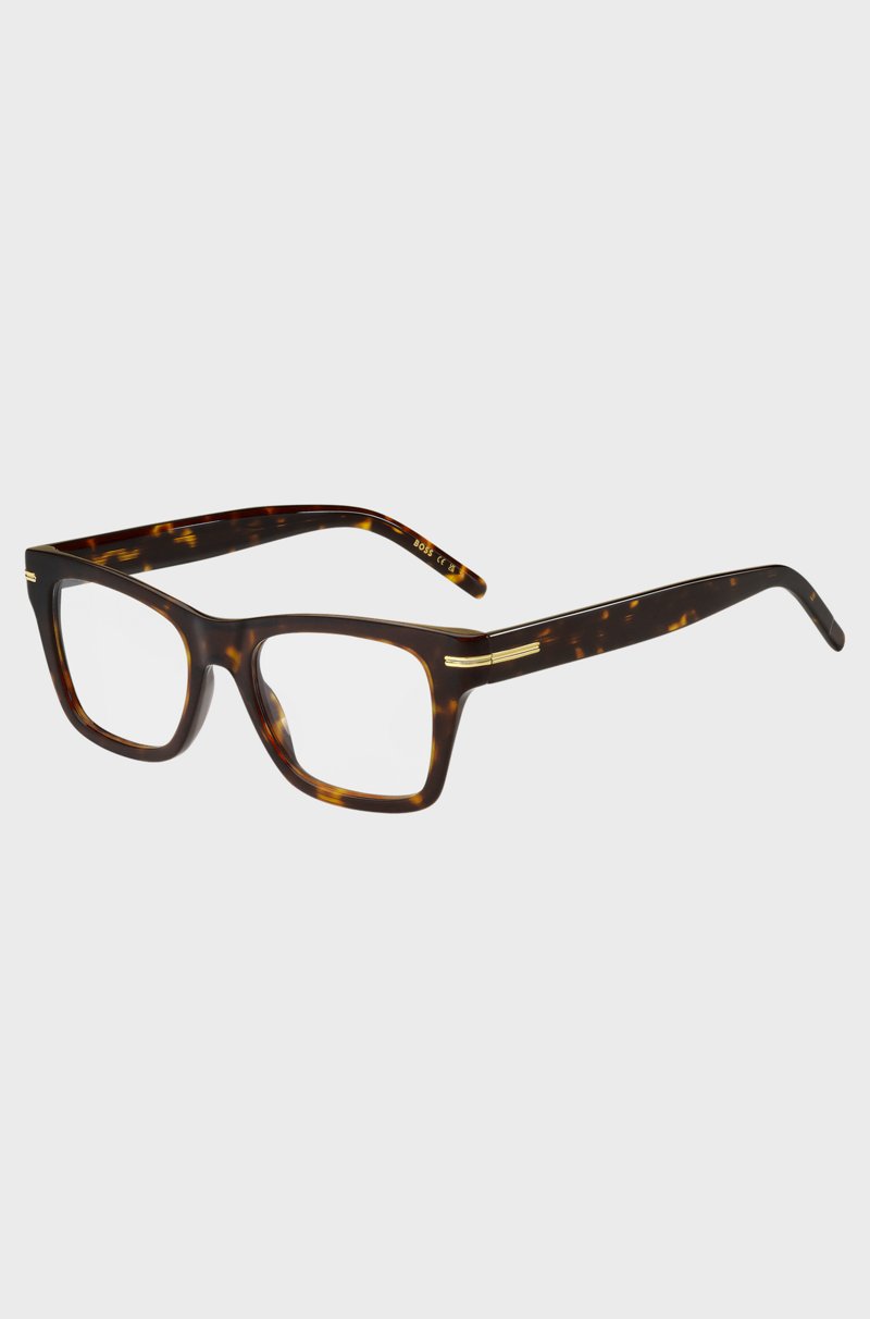 Hugo Boss Montura para gafas graduadas de acetato y concha con detalle dorado de la marca