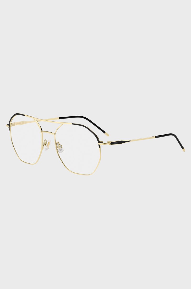 Hugo Boss Montura para gafas graduadas de doble puente en negro y dorado