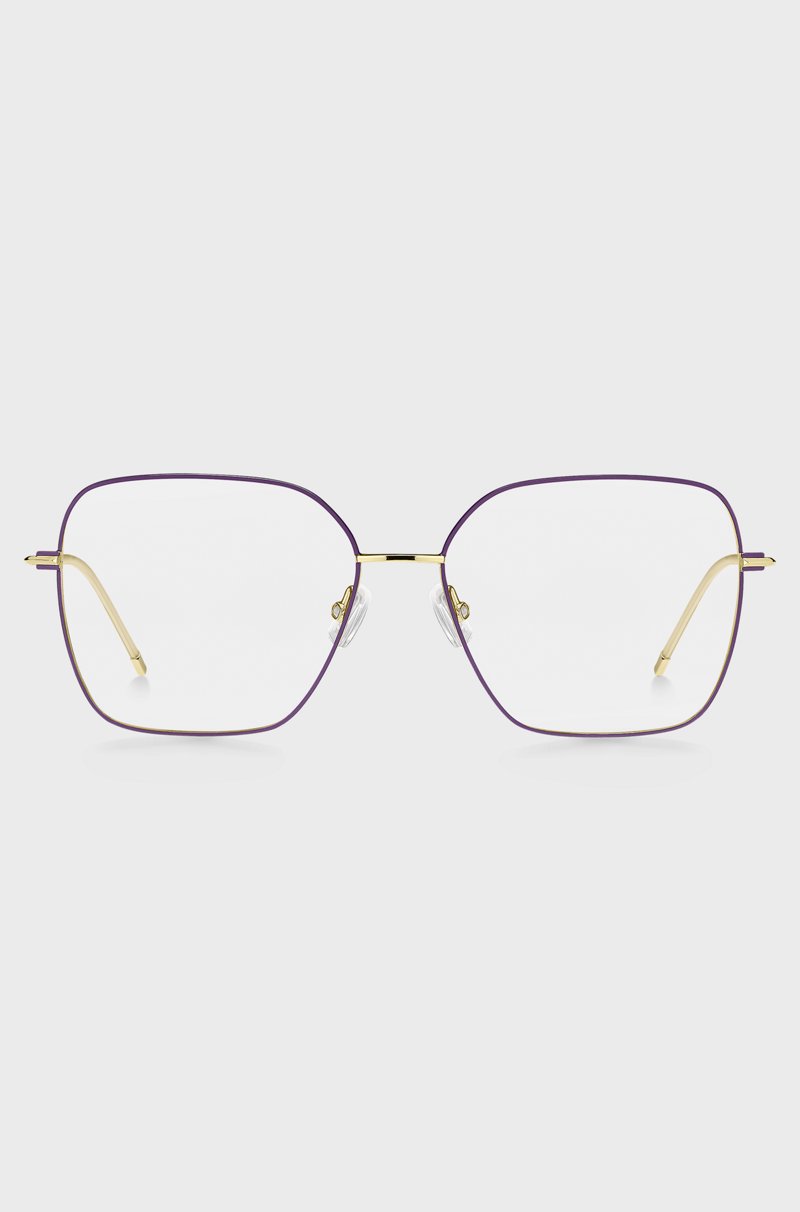 Hugo Boss Montura Para Gafas Graduadas En Acero Dorado Con Detalles Morados