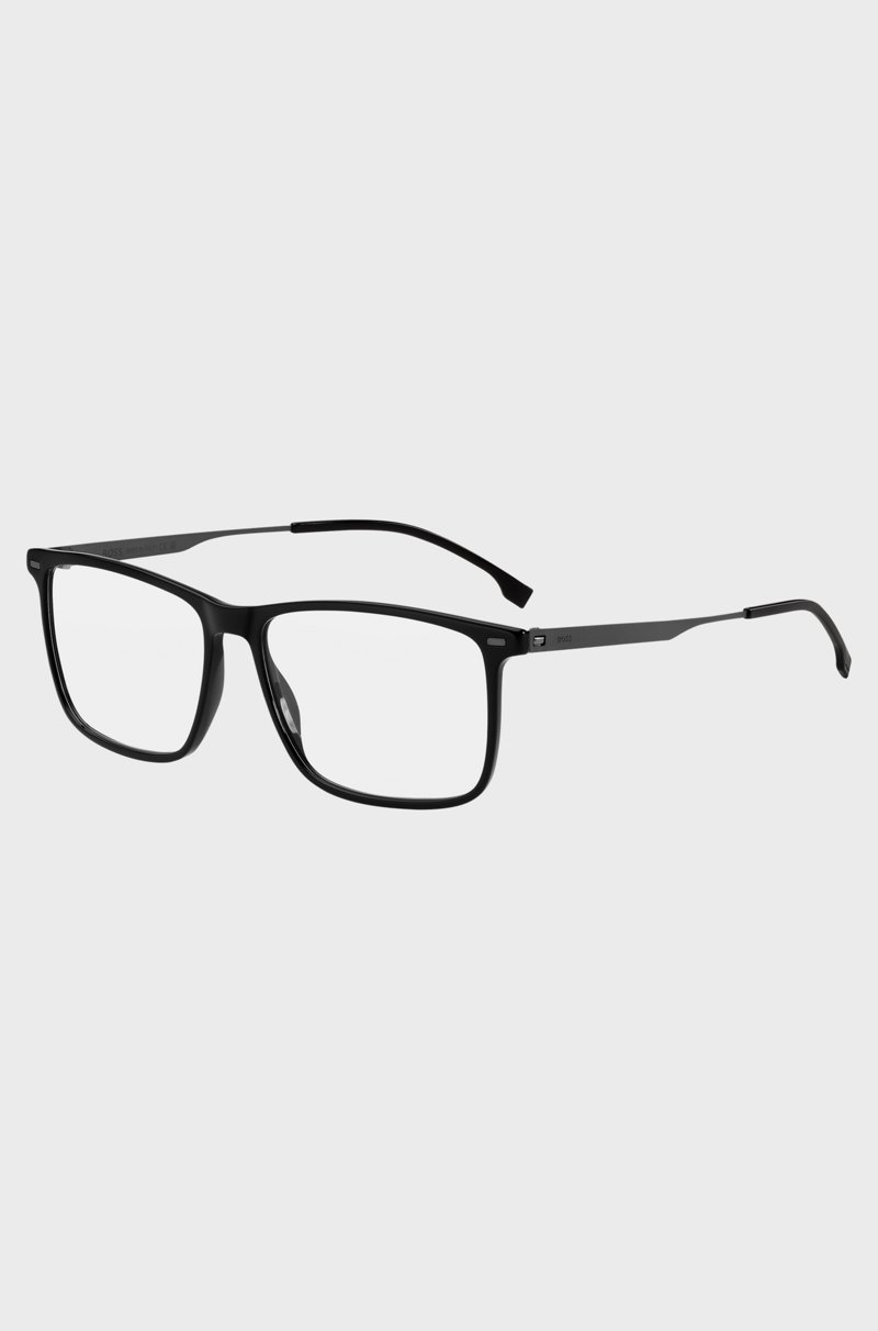 Hugo Boss Montura para gafas graduadas en acetato negro con patillas de acero negro