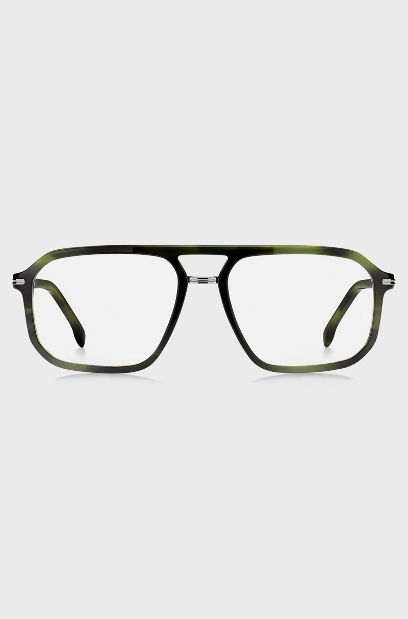 Hugo Boss Montura Para Gafas Graduadas En Verde Carey Con Puente Doble