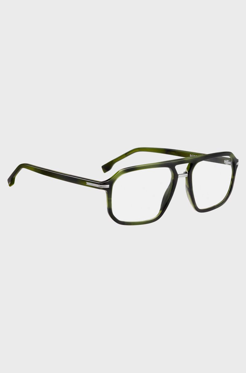 Hugo Boss Montura Para Gafas Graduadas En Verde Carey Con Puente Doble