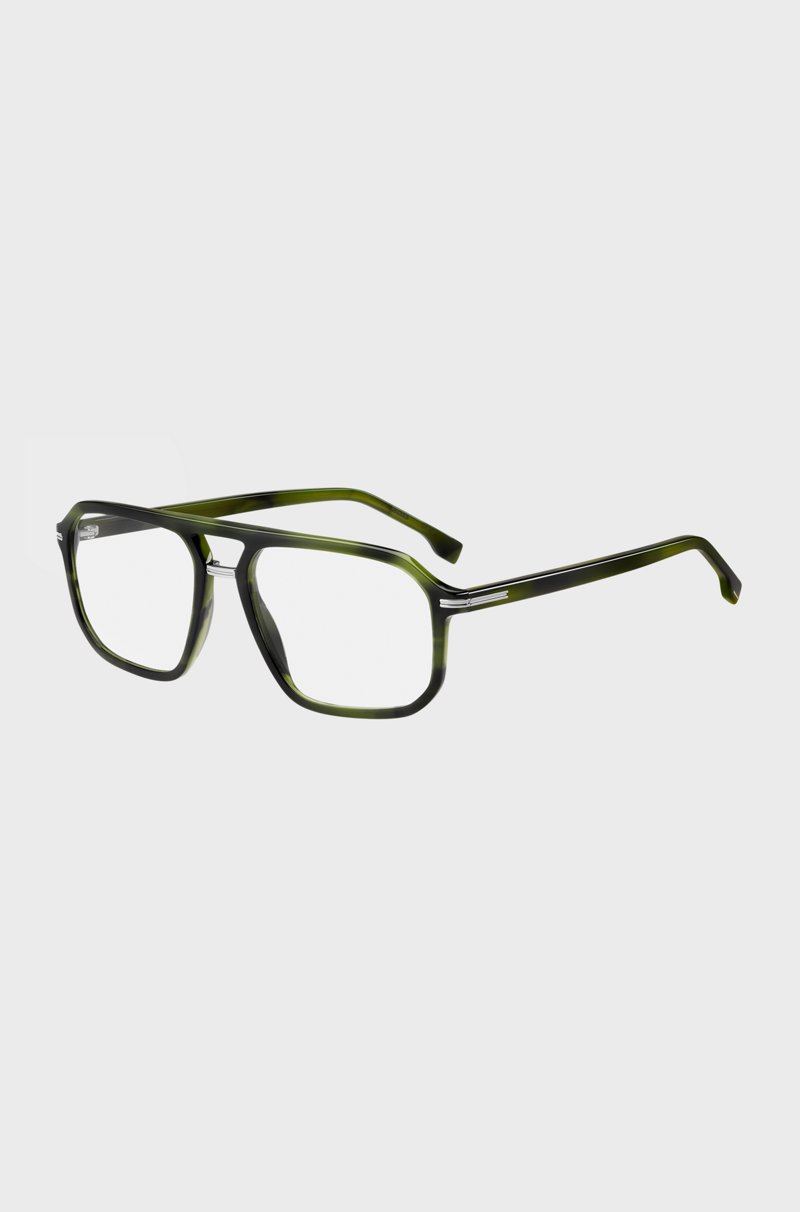 Hugo Boss Montura para gafas graduadas en verde carey con puente doble