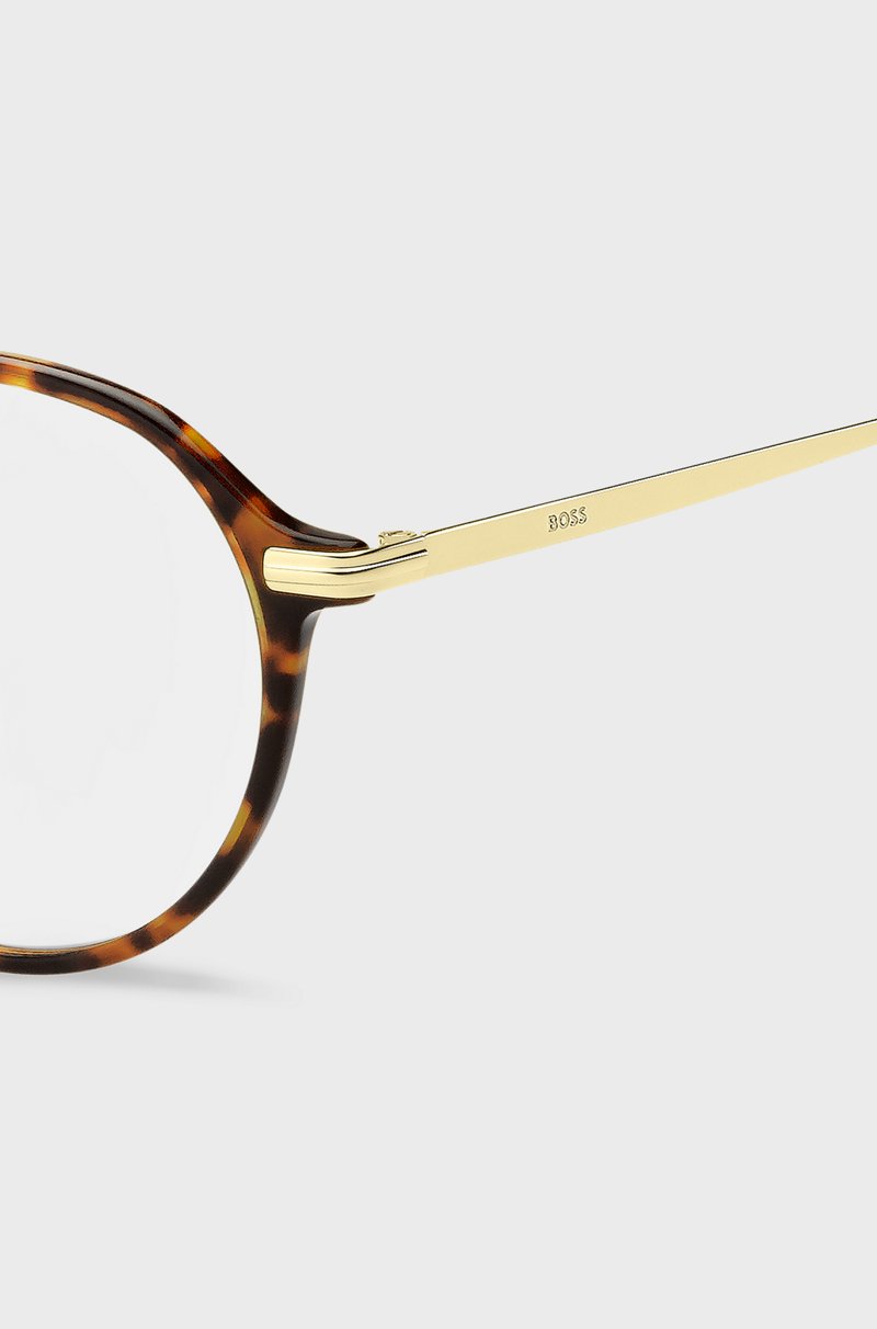 Hugo Boss Montura Para Gafas Graduadas Redonda En Acetato Habana Con Patillas En Tono Dorado