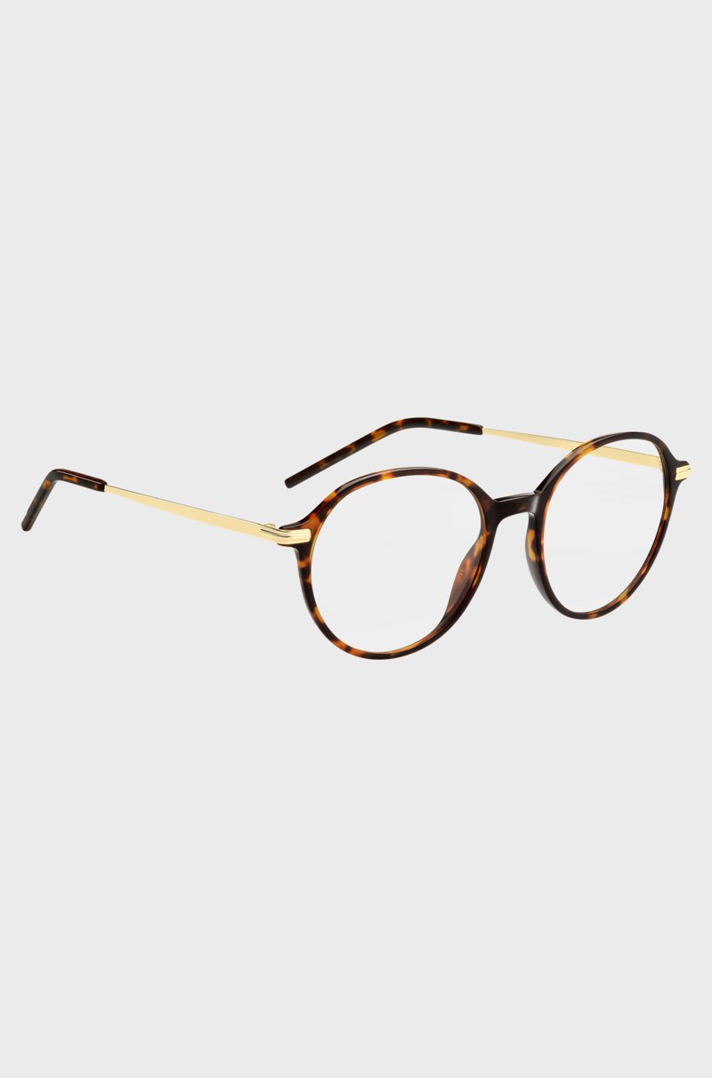 Hugo Boss Montura Para Gafas Graduadas Redonda En Acetato Habana Con Patillas En Tono Dorado