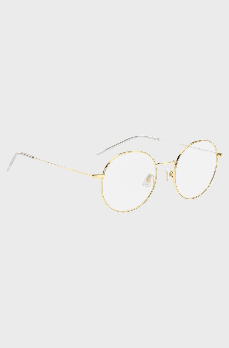 Hugo Boss Montura Redonda En Tono Dorado Para Gafas Graduadas Con Logo Grabado A Láser