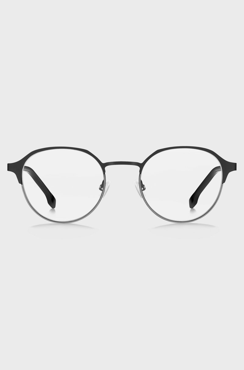 Hugo Boss Montura Redonda Para Gafas Graduadas En Acero Negro Con Bisagras A Rayas