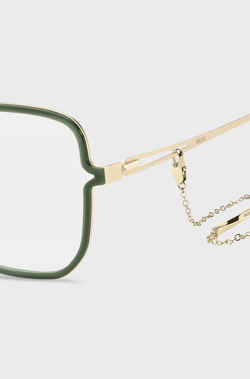 Hugo Boss Montura Verde Para Gafas Graduadas Con Patillas De Horquilla Y Cadena De La Marca