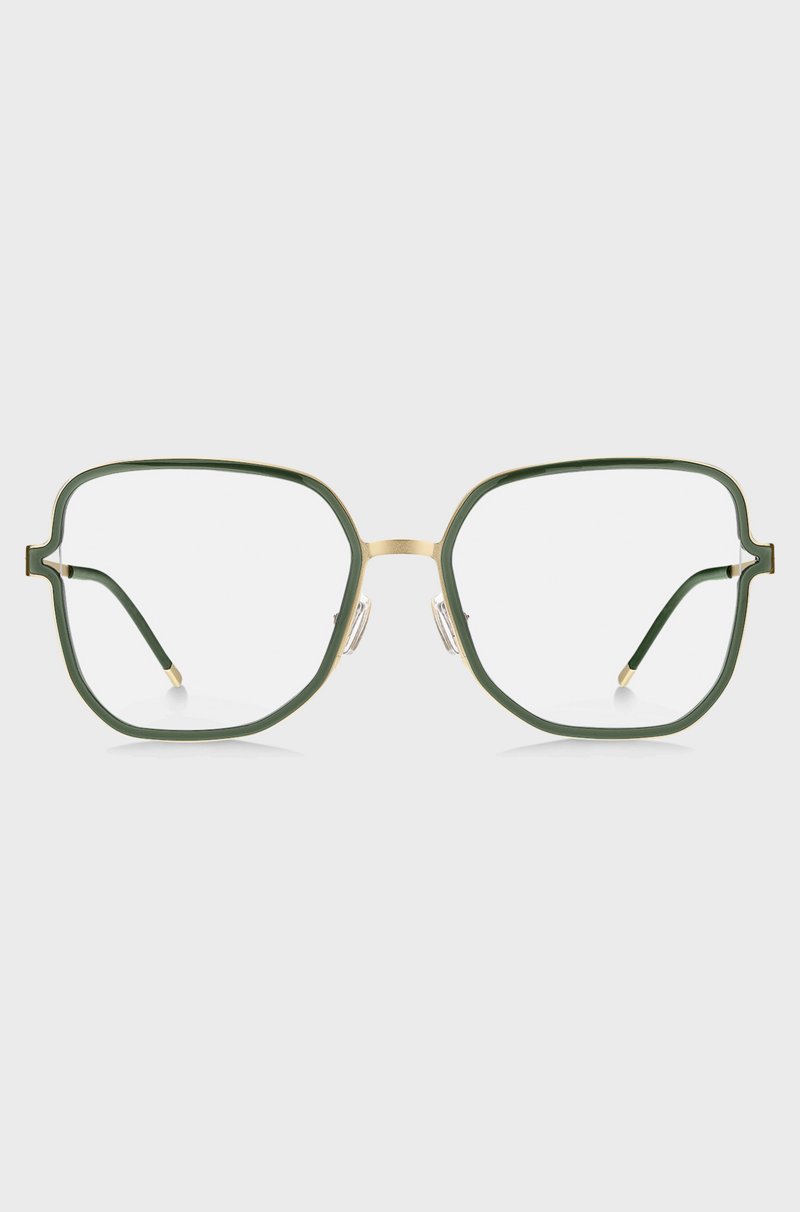 Hugo Boss Montura Verde Para Gafas Graduadas Con Patillas De Horquilla Y Cadena De La Marca