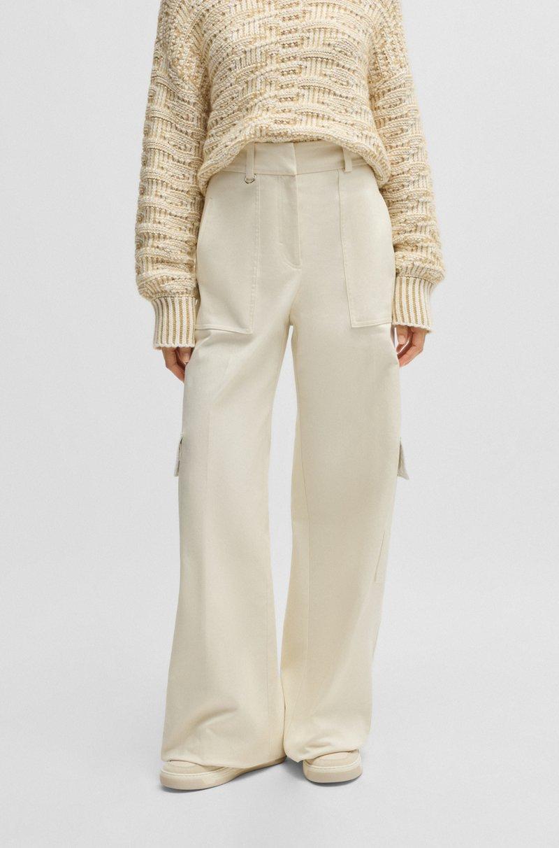 Hugo Boss Pantalones cargo loose fit de sarga de algodón elástico
