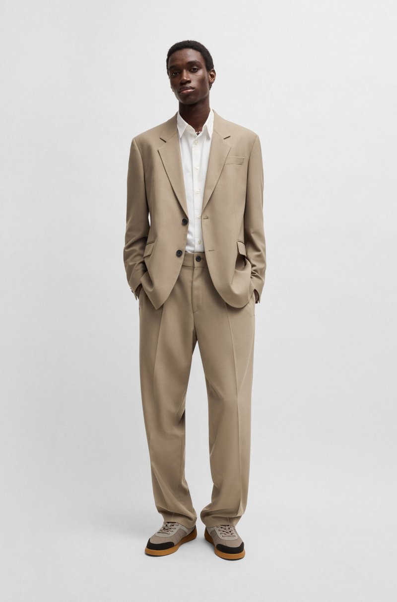 Hugo Boss Pantalones De Corte Moderno En Sarga Elástica Con Raya Delantera