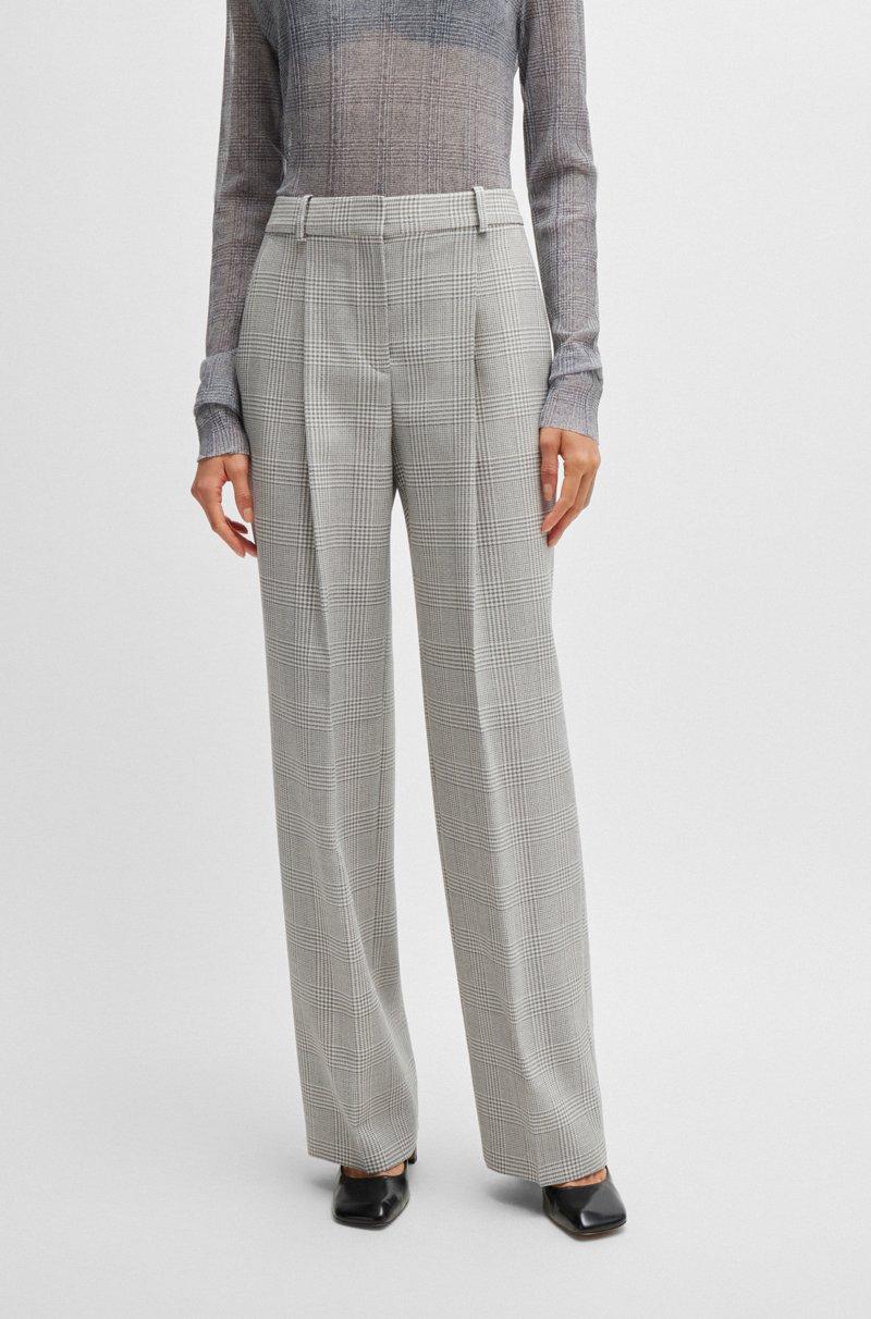 Hugo Boss Pantalones de corte recto en lana virgen con cuadros Príncipe de Gales