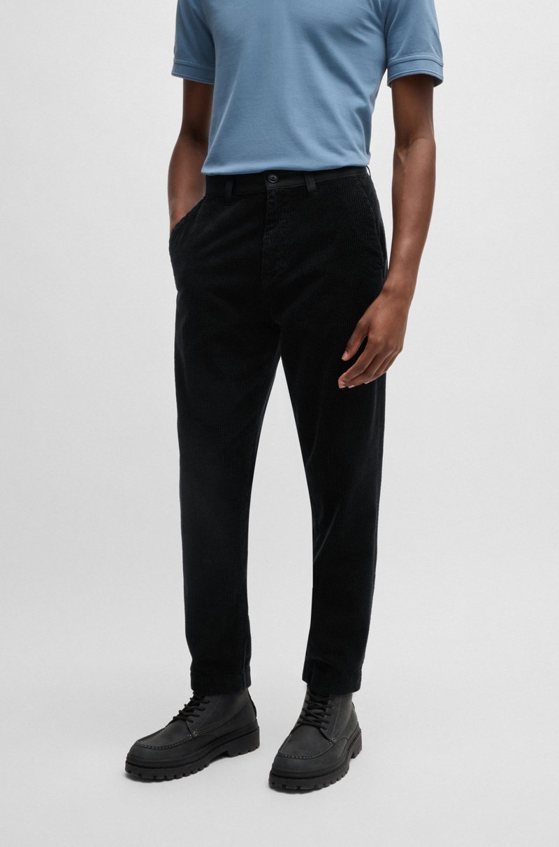 Hugo Boss Pantalones de corte recto en pana de algodón con cintura en contraste