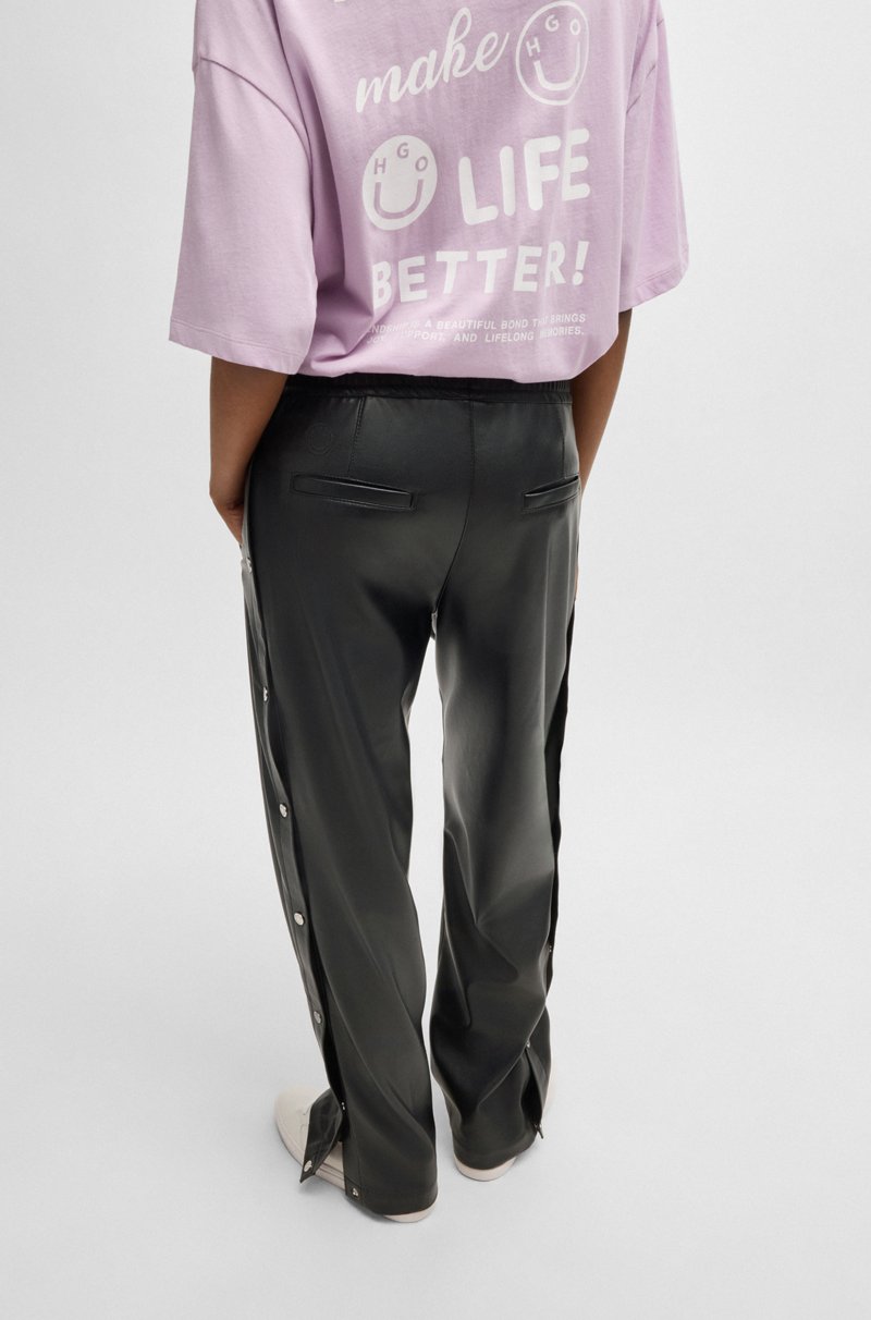 Hugo Boss Pantalones De Pernera Recta En Piel Sintética Con Botones Automáticos