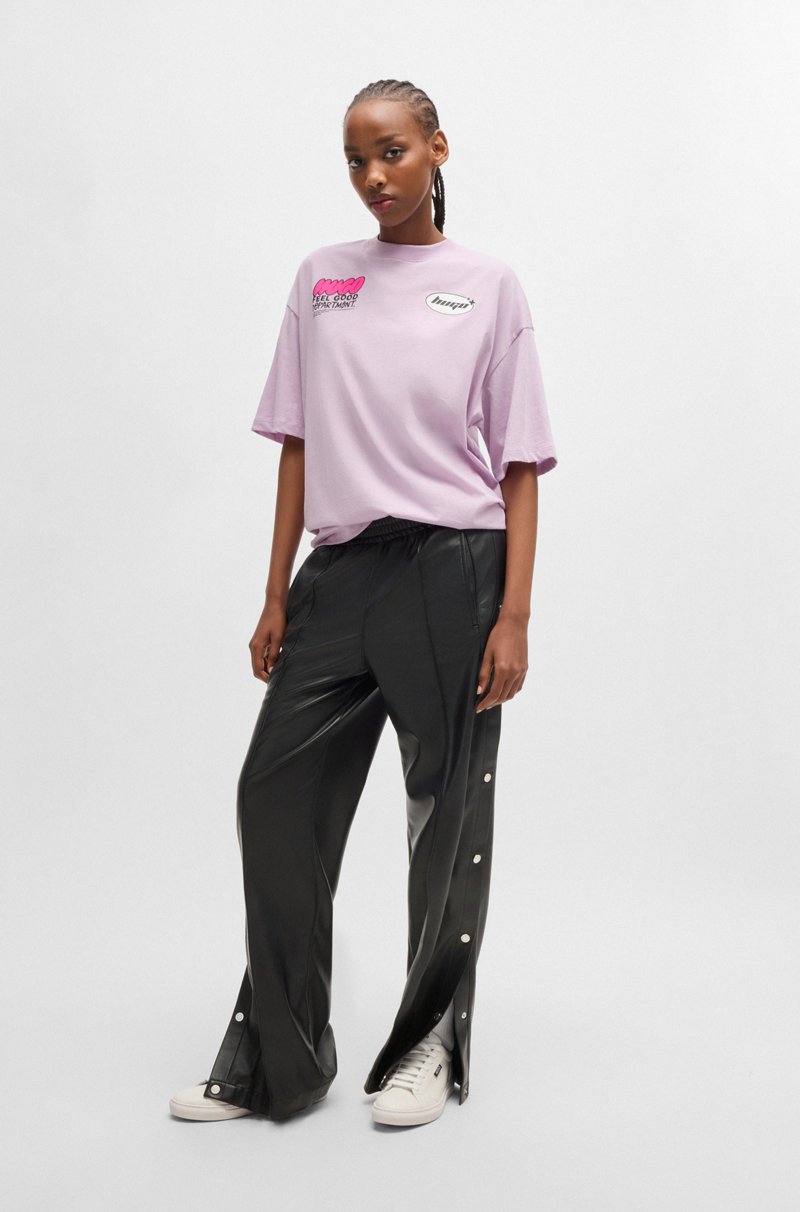 Hugo Boss Pantalones De Pernera Recta En Piel Sintética Con Botones Automáticos