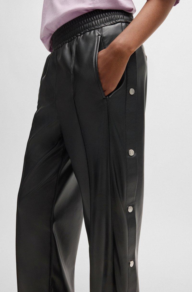 Hugo Boss Pantalones De Pernera Recta En Piel Sintética Con Botones Automáticos