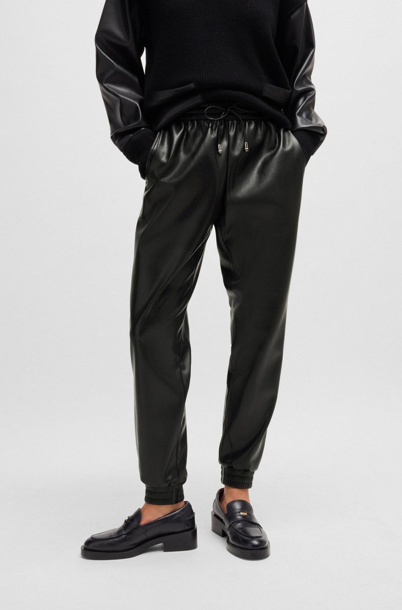 Hugo Boss Pantalones de piel sintética con cordón en la cintura