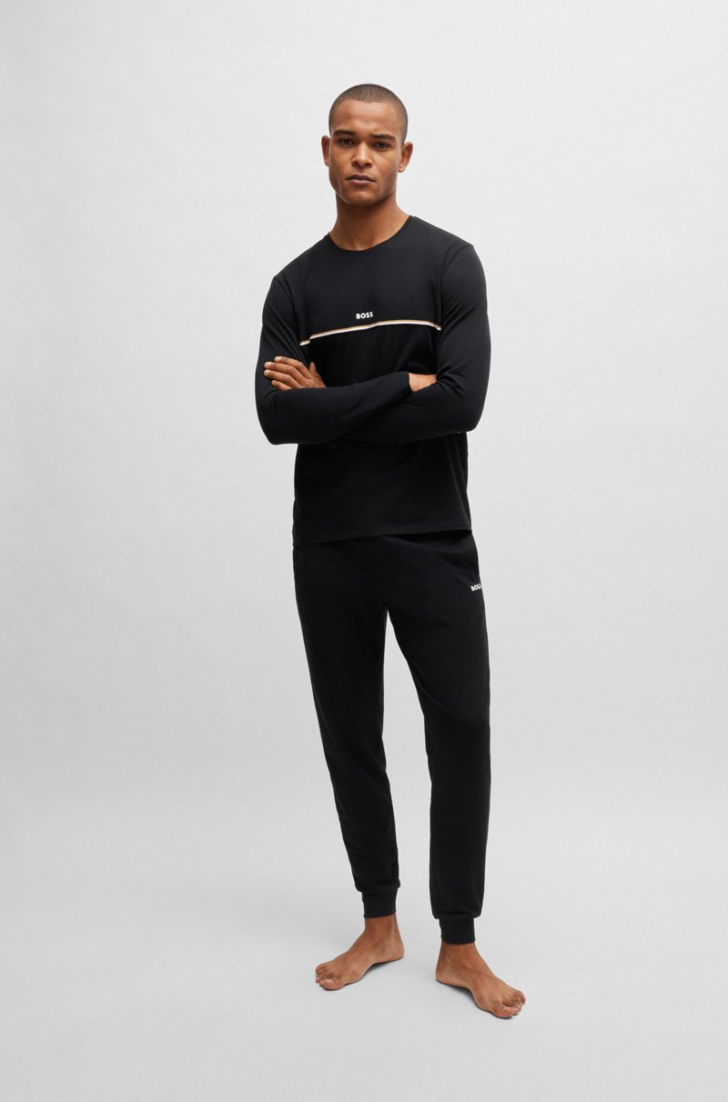 Hugo Boss Pantalones De Pijama En Algodón Elástico Con Logo Estampado