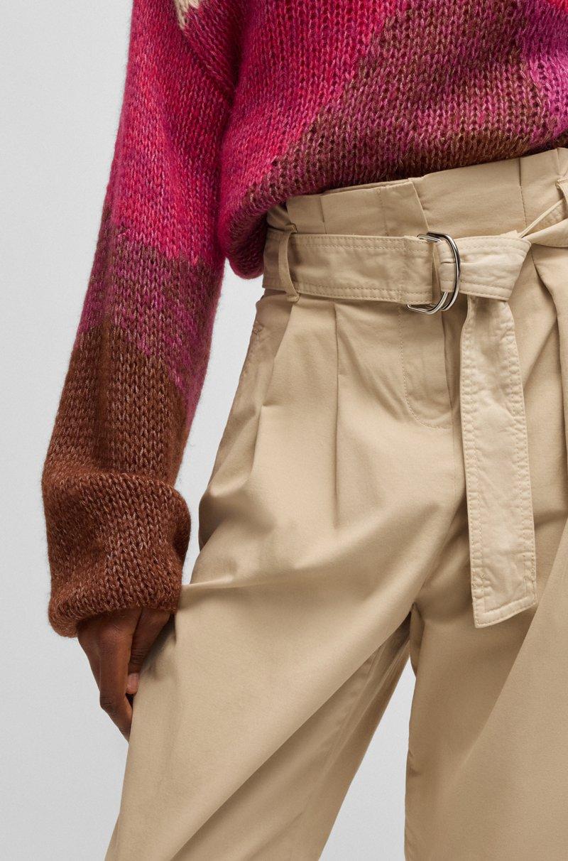 Hugo Boss Pantalones De Sarga De Algodón Elástico Con Cintura Estilo Paperbag