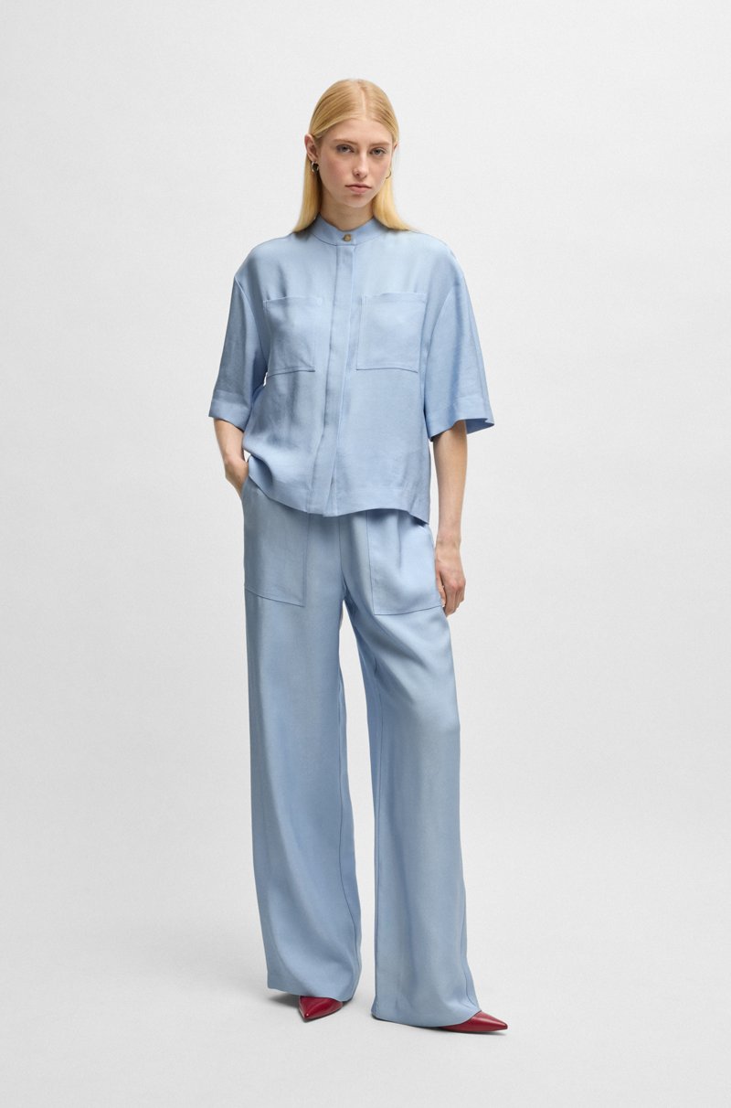 Hugo Boss Pantalones De Sarga Suave Con Pernera Ancha Y Cordón En La Cintura