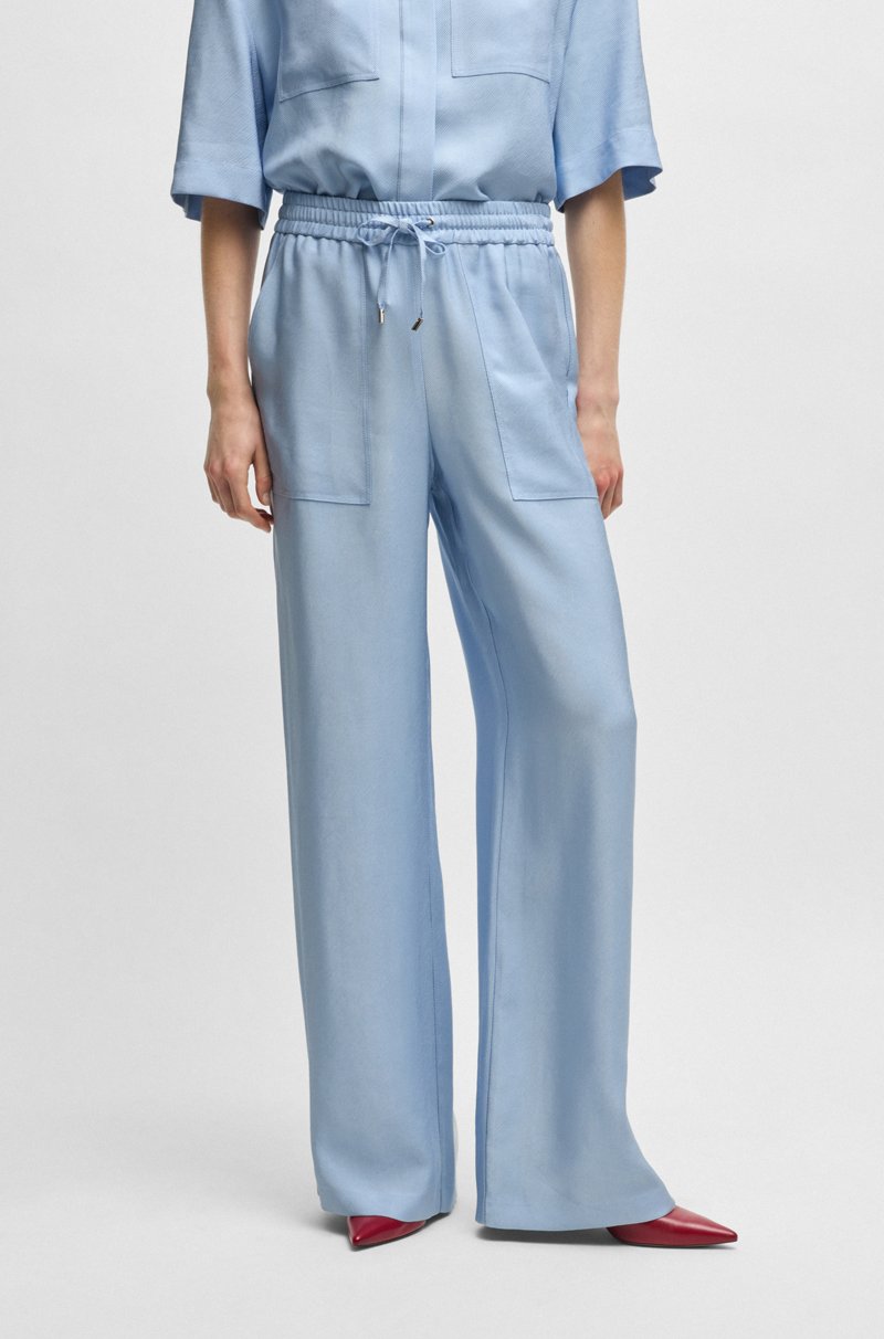 Hugo Boss Pantalones de sarga suave con pernera ancha y cordón en la cintura