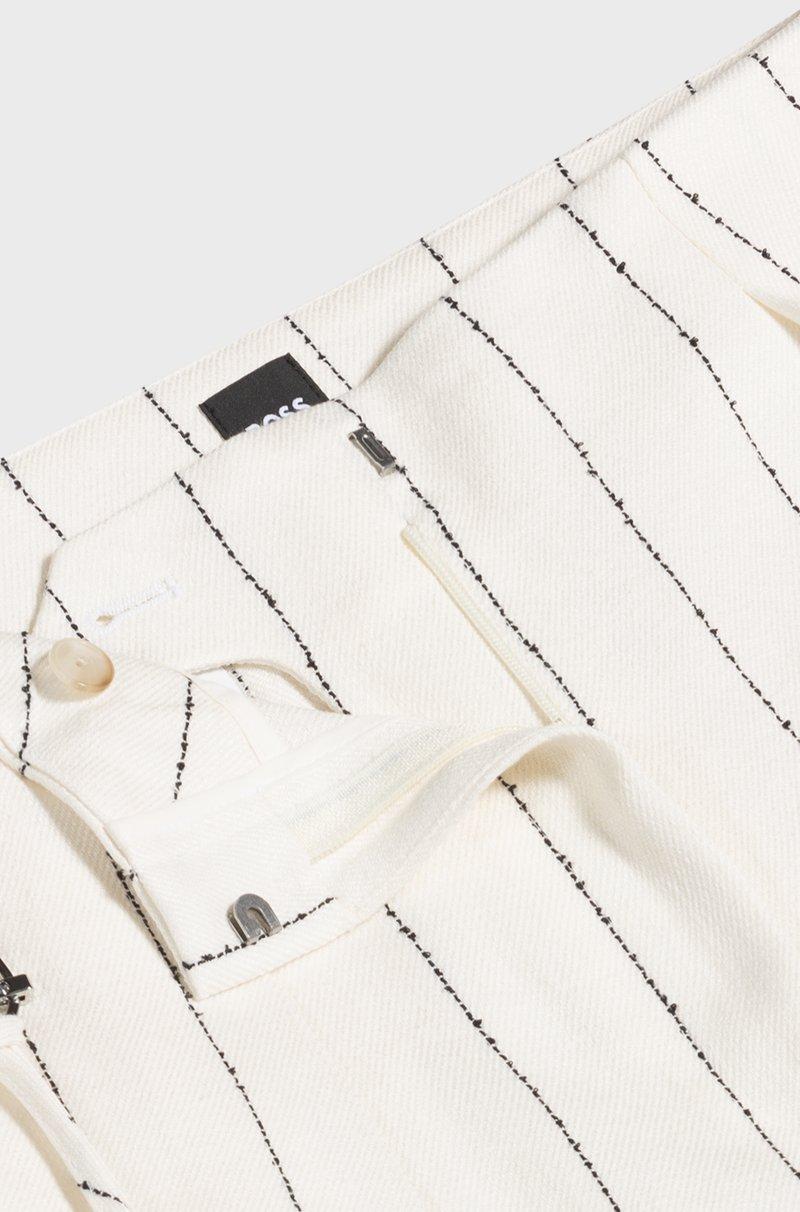 Hugo Boss Pantalones De Traje Loose Fit En Bouclé De Mezcla De Lino A Rayas