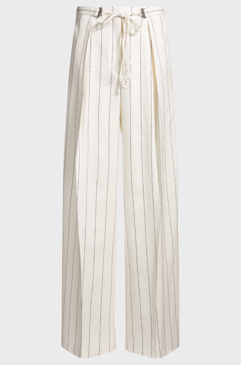 Hugo Boss Pantalones de traje loose fit en bouclé de mezcla de lino a rayas