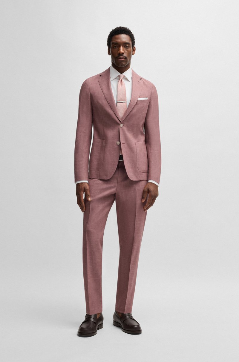 Hugo Boss Pantalones Formales Estampados De Mezcla De Lana Con Seda