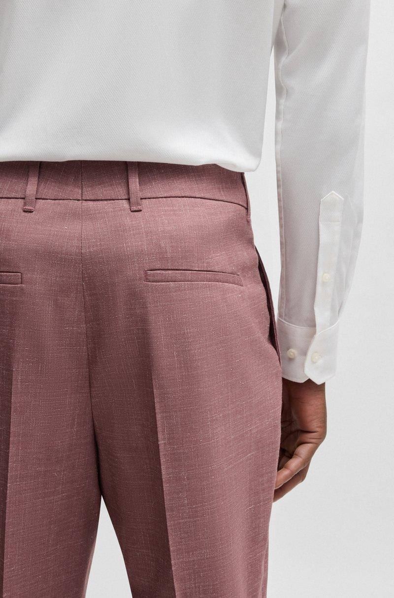 Hugo Boss Pantalones Formales Estampados De Mezcla De Lana Con Seda