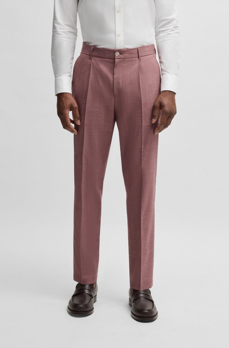 Hugo Boss Pantalones formales estampados de mezcla de lana con seda