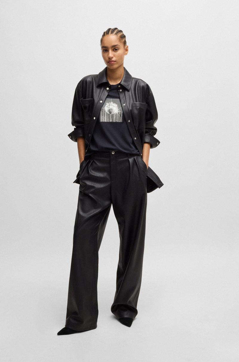 Hugo Boss Pantalones Loose Fit De Pernera Ancha En Piel Sintética