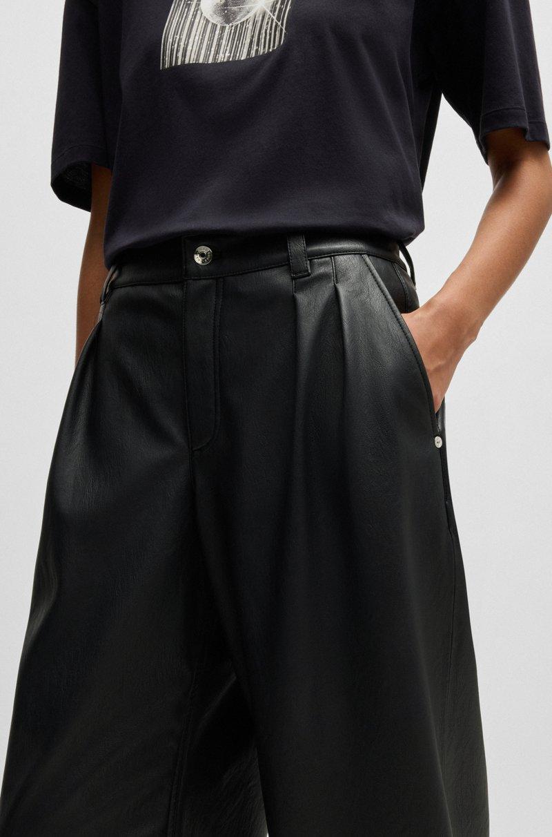 Hugo Boss Pantalones Loose Fit De Pernera Ancha En Piel Sintética