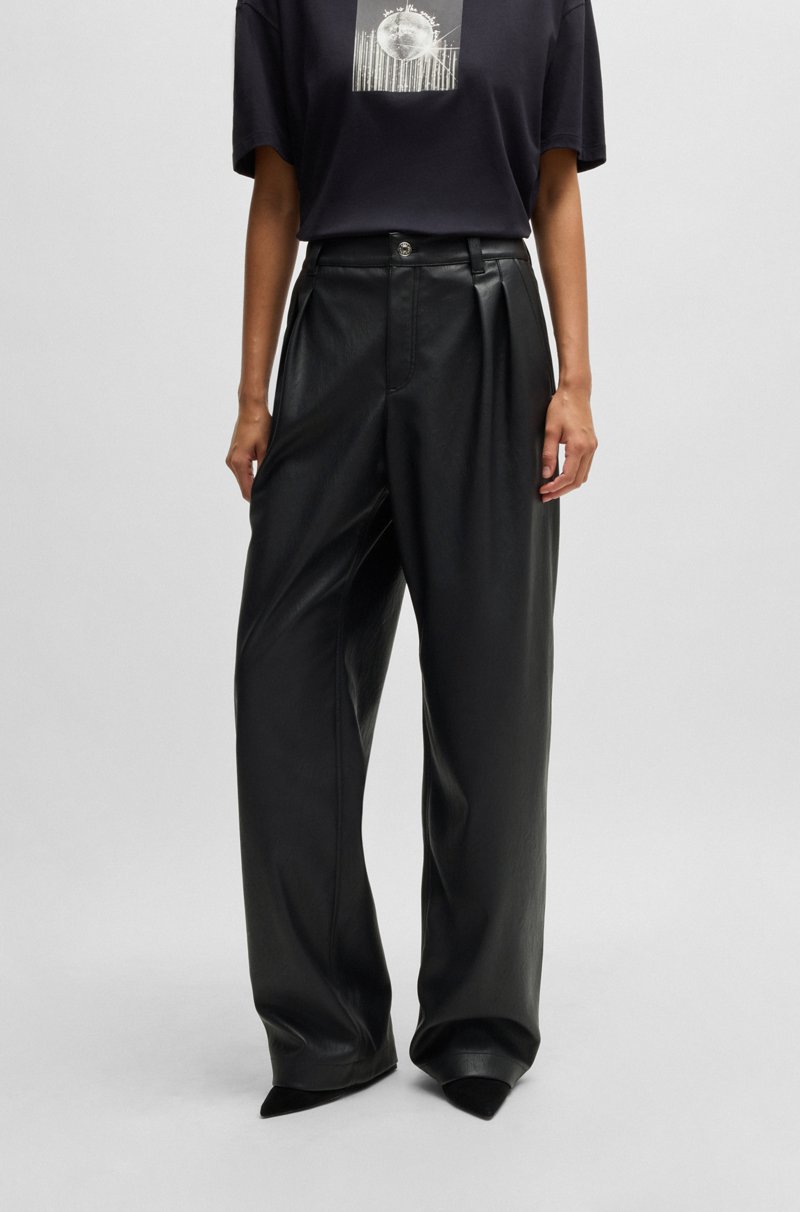 Hugo Boss Pantalones loose fit de pernera ancha en piel sintética