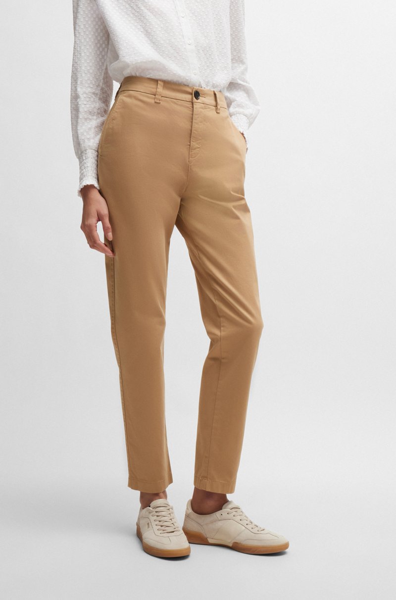 Hugo Boss Pantalones regular fit de raso de algodón elástico
