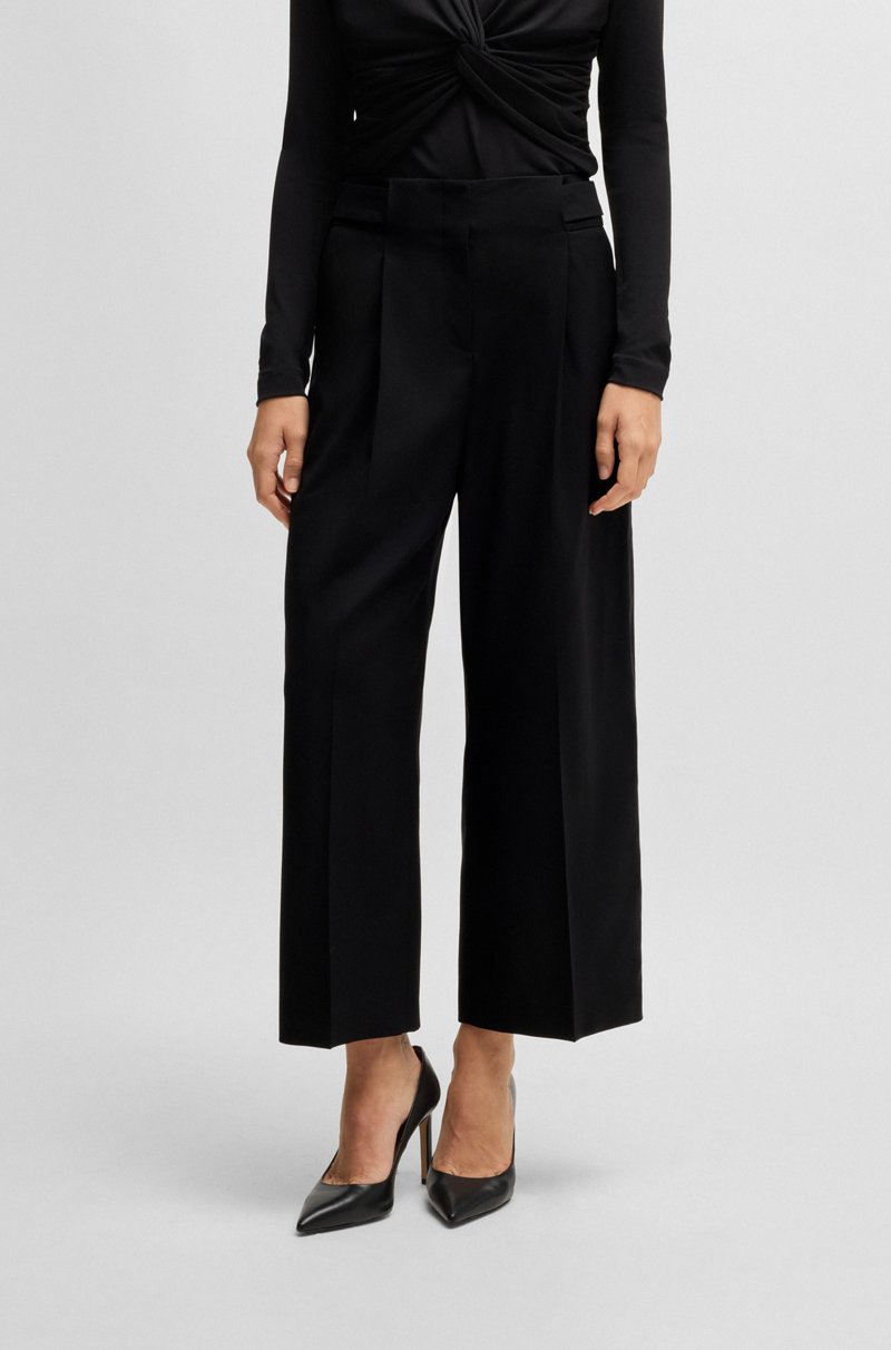Hugo Boss Pantalones regular fit de talle alto de lana virgen