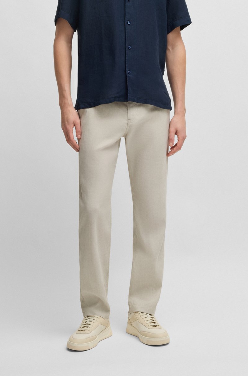 Hugo Boss Pantalones regular fit en cómoda mezcla de lino con elástico