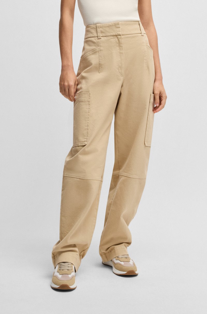 Hugo Boss Pantalones relaxed fit de sarga de algodón elástico