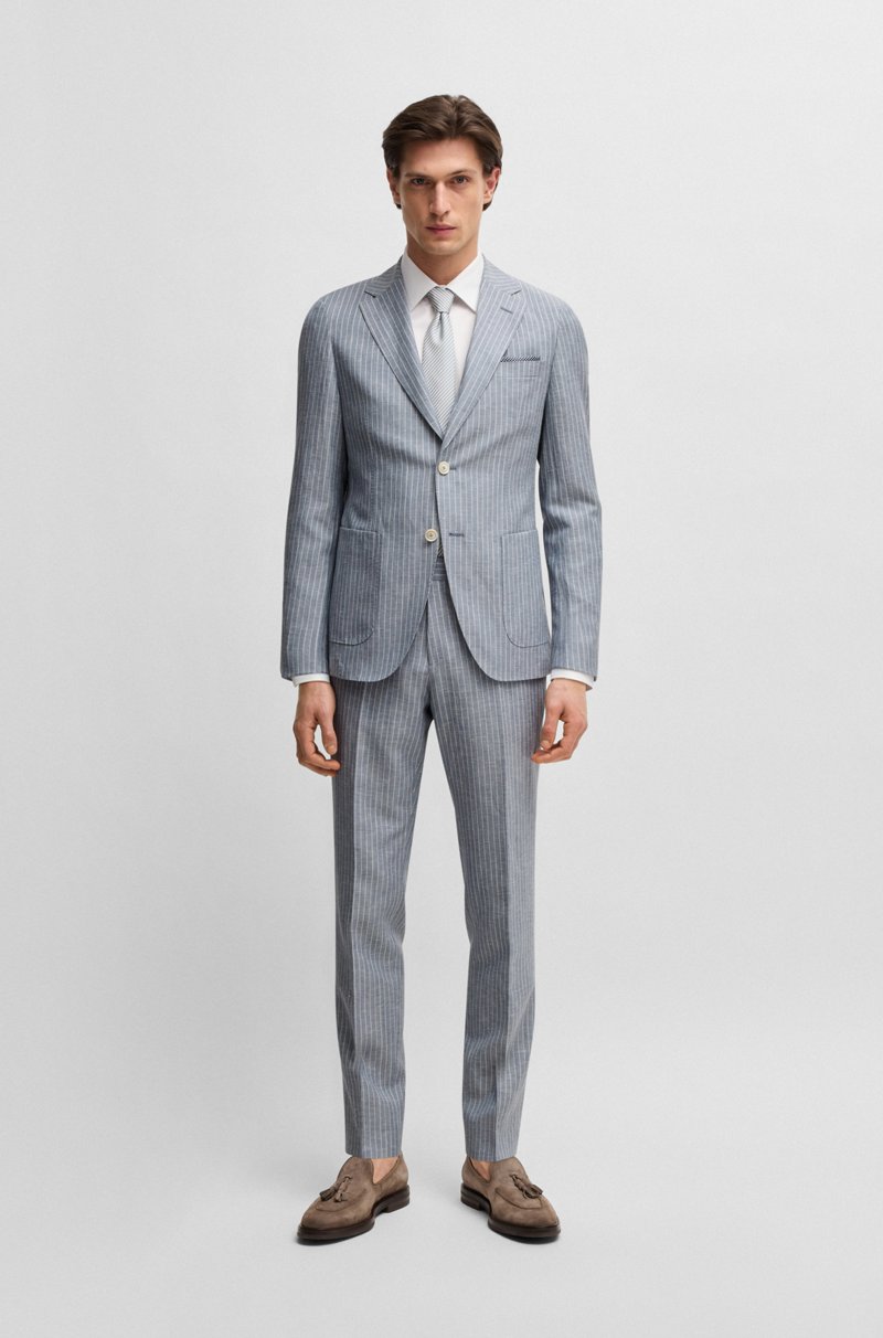 Hugo Boss Pantalones Slim Fit A Rayas En Lana Virgen Y Lino