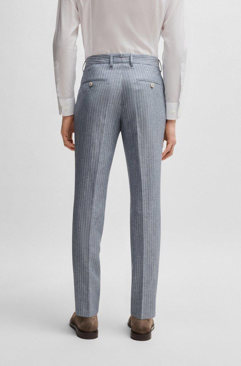 Hugo Boss Pantalones Slim Fit A Rayas En Lana Virgen Y Lino